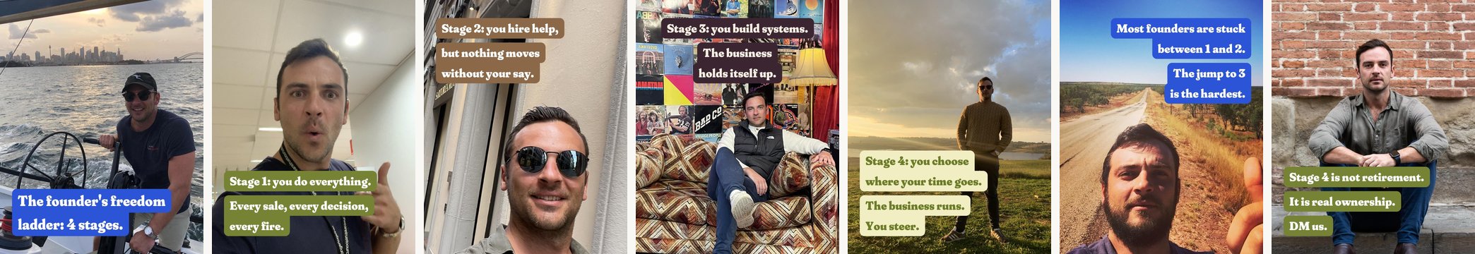 Founder Carousel example, 7 slides
